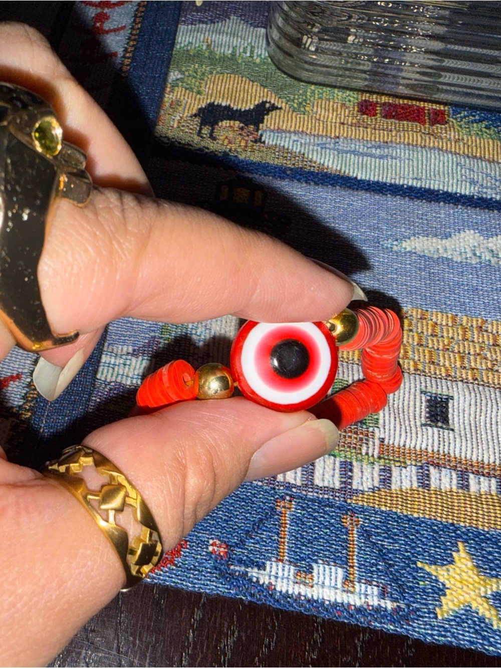 Red Beaded Evil Eye Stretch Bracelet - Women Accessories